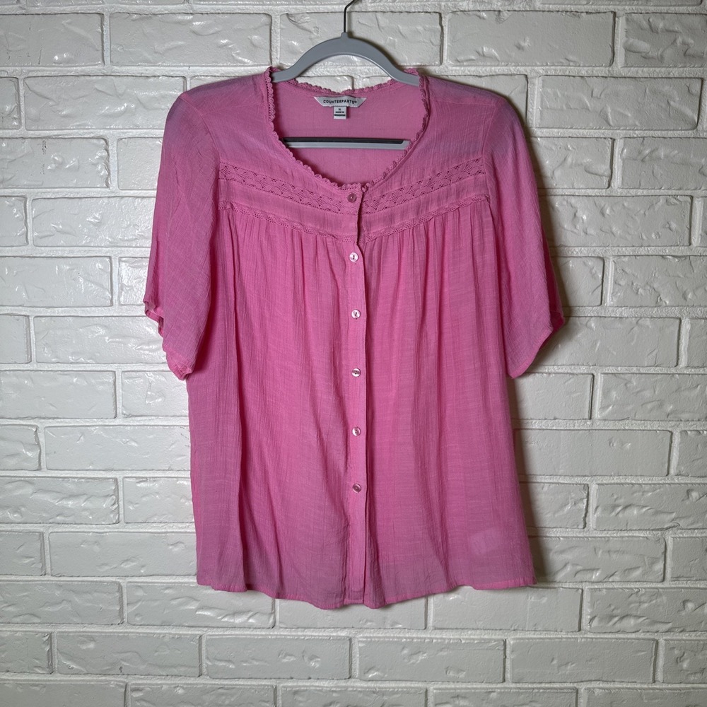 Counterparts Size XL Pink Semi Sheer Button Up Blouse